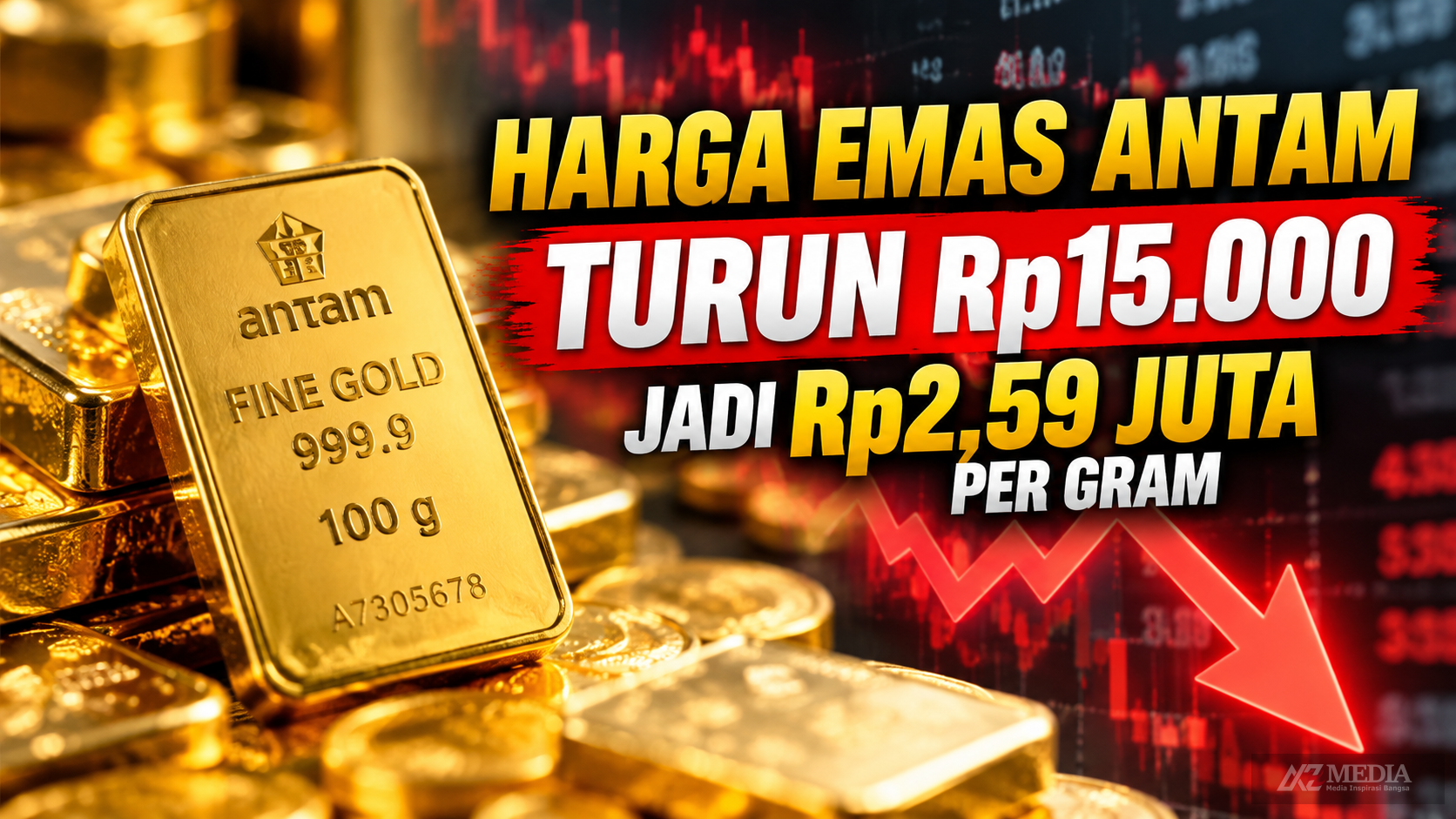 Harga Emas Antam Turun Rp15.000, Kini Menjadi Rp2,59 Juta per Gram